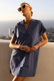 Cabana Cobalt V-Neck Roll Sleeve Mini