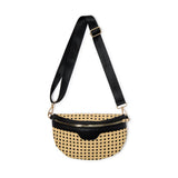 Take Along Crossbody Sling Bag in Natural Cane with Black Vegan Leather Trim and Removeable Crossbody Strap
