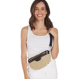 Take Along Crossbody Sling Bag in Natural Cane with Black Vegan Leather Trim and Removeable Crossbody Strap