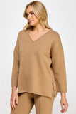 TT-10022-6 V-NECK LOOSE FIT PULLOVER KHAKI: L