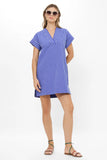 Cabana Cobalt V-Neck Roll Sleeve Mini