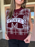 Maroon and Grey Plaid Miss State Sweater Vest