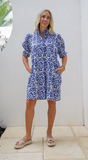 Ruby Dress Blue/ White Batik