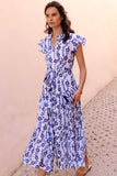 Toscana Blue Ruffle Collar Button Maxi