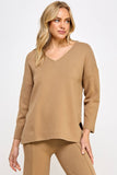 TT-10022-6 V-NECK LOOSE FIT PULLOVER KHAKI: L