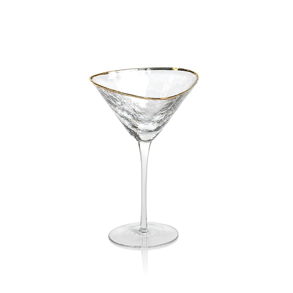 APERITIVO TRIANGULAR MARTINI GLASS, CLEAR W/  GOLD RIM