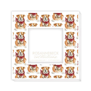 White Handpainted Bulldog Maroon & Gray 4x4 Frame