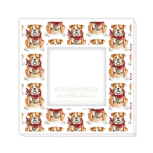 White Handpainted Bulldog Maroon & Gray 4x4 Frame