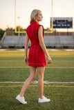 Contrast Stitch Utility Mini Dress : MAROON / M
