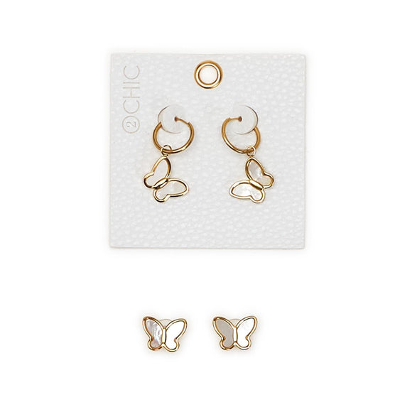 All a Flutter Gold Plated Butterfly Shaped Stud Earring with Mother of Pearl Detail