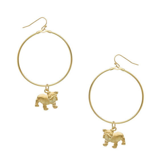 Gold Bulldog and Round Hoop Earring