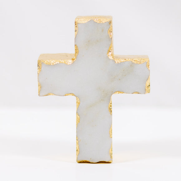 Cross Marble Decor White/Gold 3x4x1