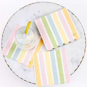 Candy Stripe Scalloped Cocktail Napkins Multi 5"