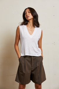 Natural Lucy Poly Linen Sleeveless V-Neck Tank