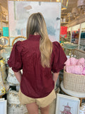 Wine Ruffle Poplin Blouse