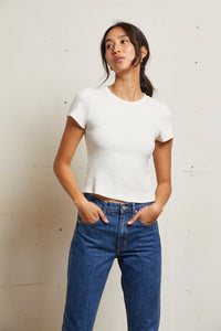 Gabby 2x1 Sweater Rib Short Sleeve Crew Neck Sugar