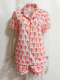Monkey Print Shirt and Shorts Set: RED / M