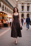 Belted Zip Front Midi Dress: RED MAHOGANY / S