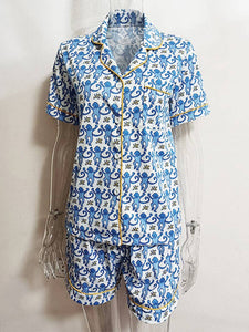 Monkey Print Shirt and Shorts Set: BLUE / M