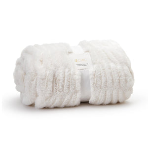 Top Tier Super Luxe and Plush Ruched Texture Faux Fur Throw in Snow White