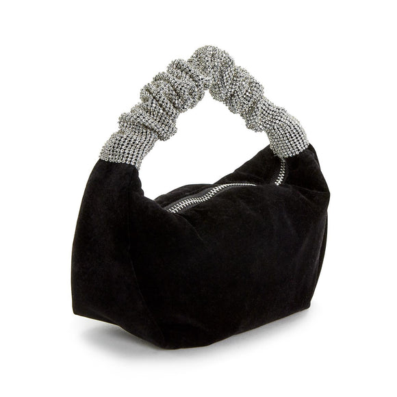 Black Tie Velvet Bag with Rhinestone Handle