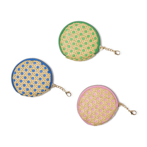 Circle Time Cane Webbing Layered Over Colored Fabric Coin Purse