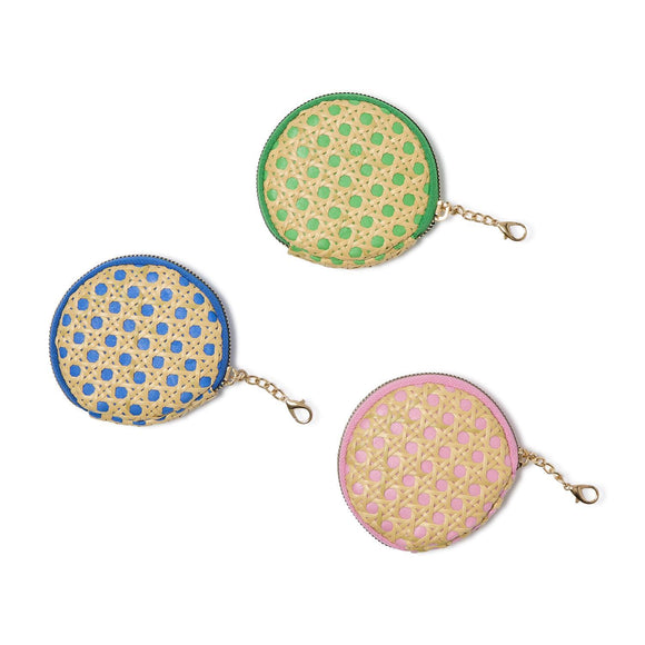 Circle Time Cane Webbing Layered Over Colored Fabric Coin Purse