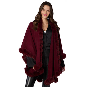 Regal Wrap with Faux Fur Trim and Hook and Eye Closure