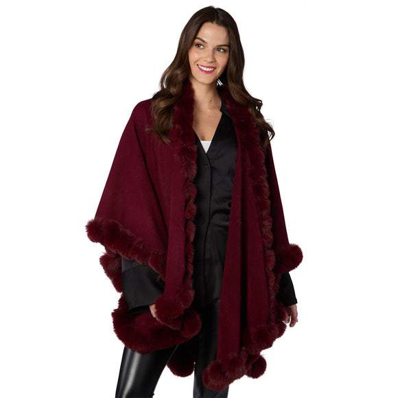 Regal Wrap with Faux Fur Trim and Hook and Eye Closure