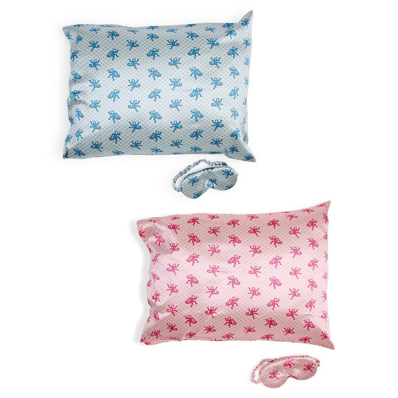 Happy Monkey Print Satin Pillowcase and Eye Mask Set in Gift Bag