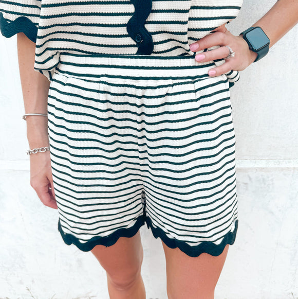 Cream & Black Scalloped Striped Shorts