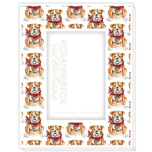 White Handpainted Bulldog Maroon & Gray 4x6 Frame