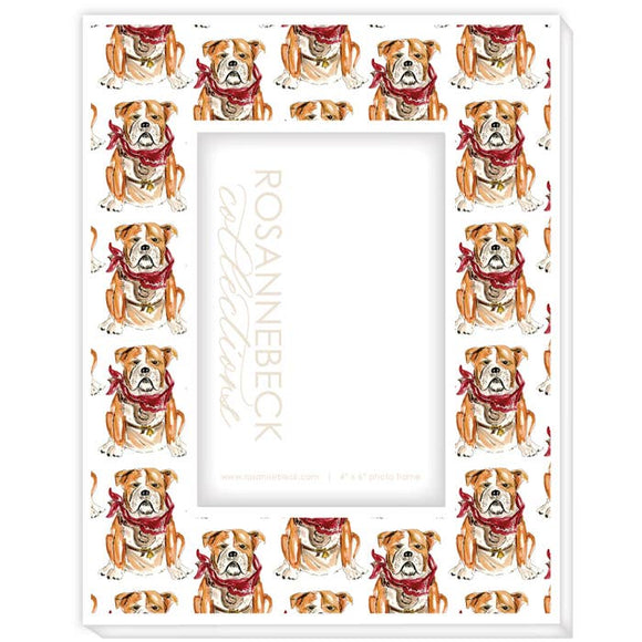 White Handpainted Bulldog Maroon & Gray 4x6 Frame