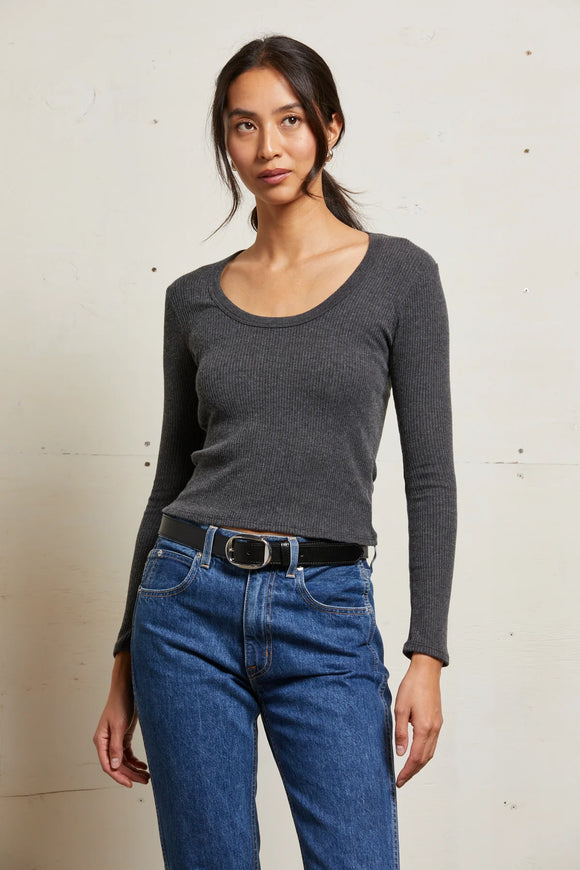 Charcoal Josie Sweater Ribbed Long Sleeve U Neck