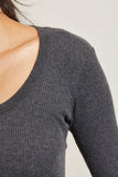 Charcoal Josie Sweater Ribbed Long Sleeve U Neck