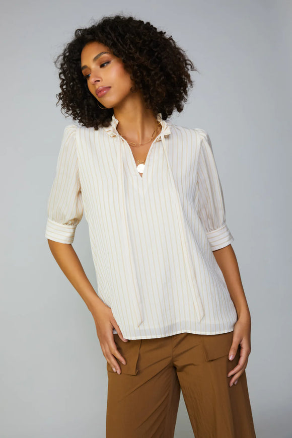 Striped Structured Sleeve Blouse in Natural Stripe