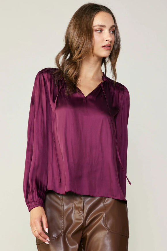 Wine Smocked Yoke Blouse