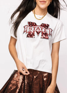 Miss State Mascot Sequin Flower Tee