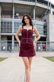 Maroon Stitch Detail Cotton Denim Mini Dress