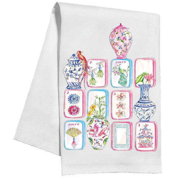 Mahjong Tiles and Chinoiserie Pots Kitchen Towel