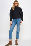 RT-3913-6 CONTRAST STITCH MOCK NECK SWEATER BLACK: S