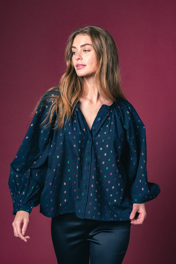 Navy Lurex Minka Shirt