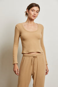 Josie 2x1 Sweater Rib Long Sleeve U Neck Suede