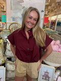 Burgundy Boxy Button Top
