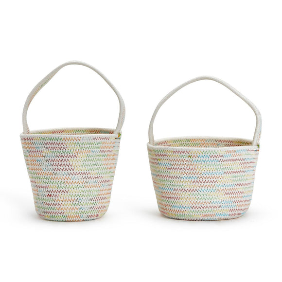 Hand-Crafted Rainbow Stitching Basket with Handle