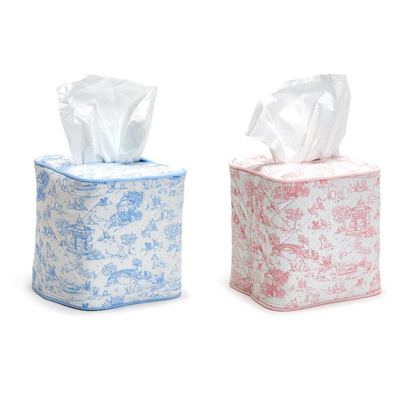 Toile Quilted Cotton Tissue Box Cover Assorted 2 Colors