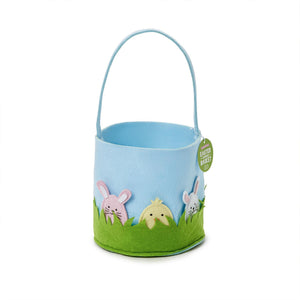 Hand-Crafted Felt Easter Basket with Handle, Appliqué Details, Removeable Ornaments