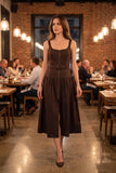 Belted Zip Front Midi Dress: RED MAHOGANY / M