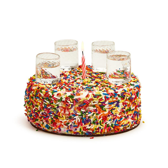 Party Time Birthday Set of 4 Cake Topper Shot Glasses in Gift Box - Hand-Blown Glass , 1oz. / hand wash only