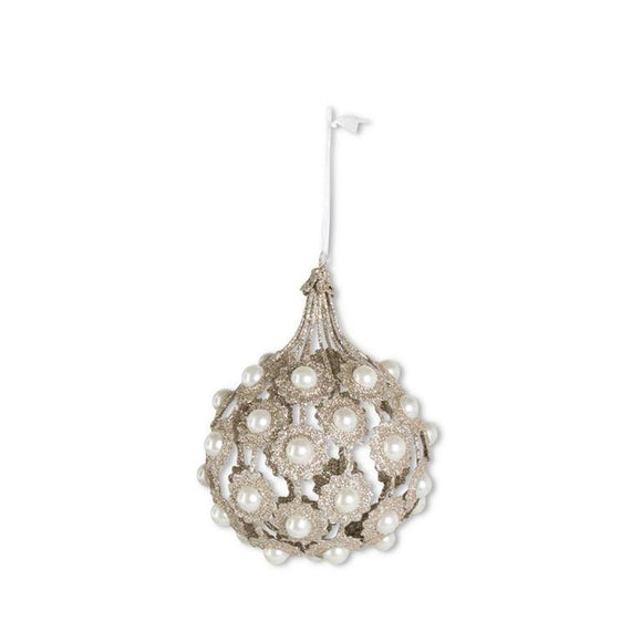6.75 Inch Champagne Filigree Teardrop Ornament